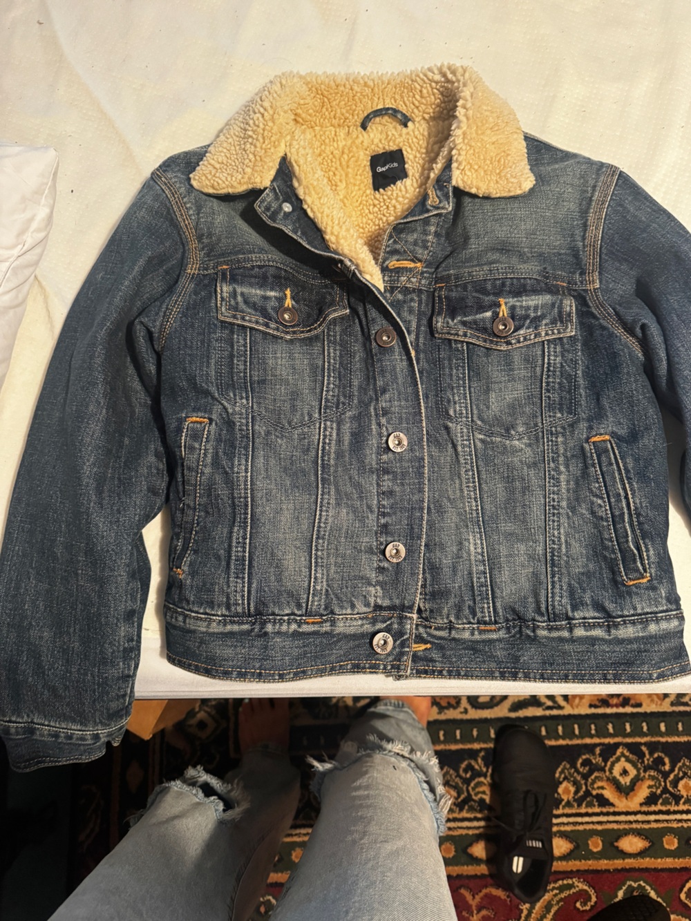 GAP Dark Blue Denim Jacket with Sherpa Trim
